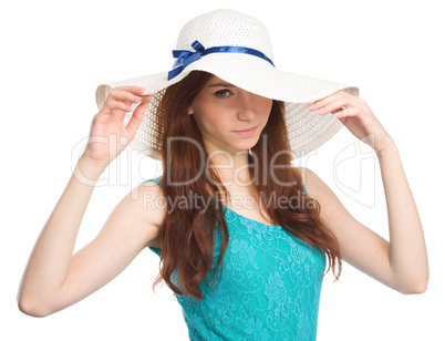 Pretty woman wearing summer hat