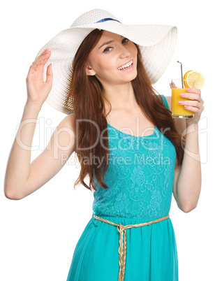 Young woman wearing summer hat