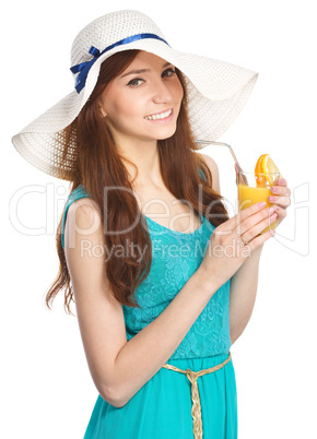 Young woman wearing summer hat