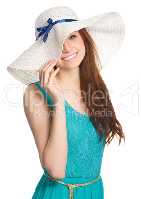 Pretty woman wearing summer hat