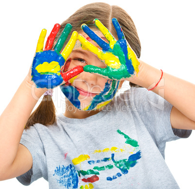 Portrait of a cute girl playing with paints Portrait of a cute girl playing with paints