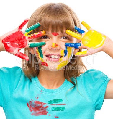 Portrait of a cute girl playing with paints Portrait of a cute girl playing with paints