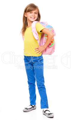 Portrait of a cute little schoolgirl with backpack