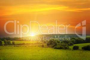 field, sunrise and blue sky