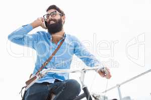 Hipster calling someone