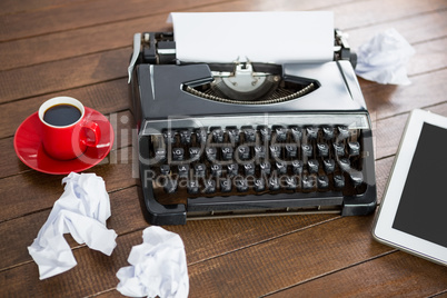 front view of typewriter putting on a desk