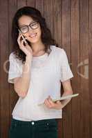 A businesswoman is having a phonecall