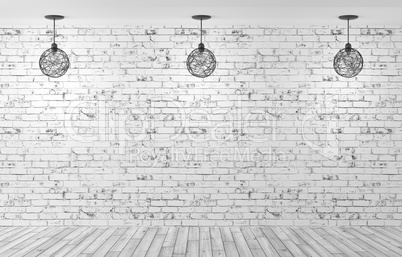 Three lamps over brick wall 3d rendering
