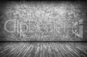 Concrete wall and wooden floor background 3d rendering