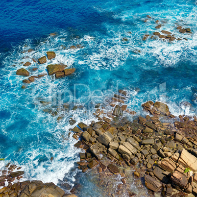 Top view of the rocky coast