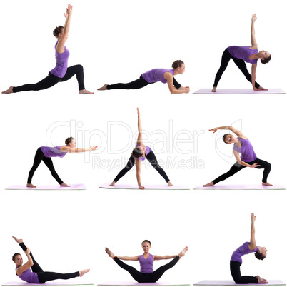 Photo collage of pretty woman doing yoga