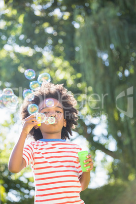 Portrait of boy making bubbles with bubble wand