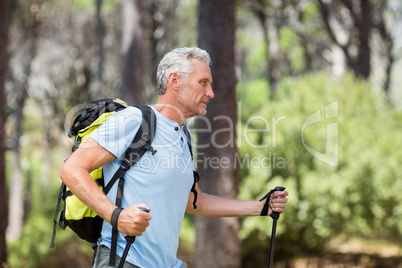 Profile view of a man hiking