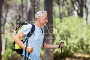 Profile view of a man hiking