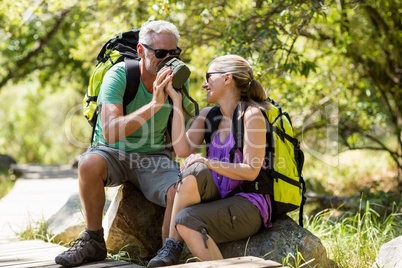 Couple taking a break during a hike