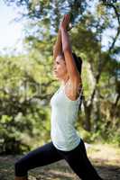 Profile view of woman doing yoga