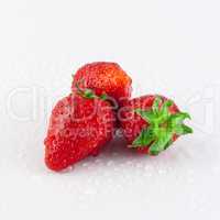 Closeup of strawberry with dew drops