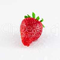 Closeup of strawberry with dew drops