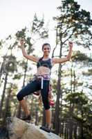 Woman succeed rock climbing