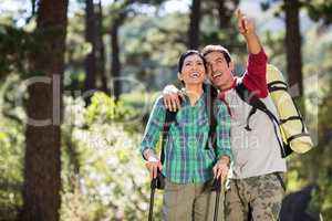 Couple pointing and hiking