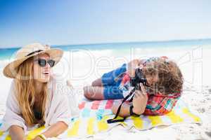 Portrait of couple posing at the beach