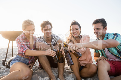 Smiling friends cheering with beer