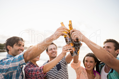 Friends cheering with beer