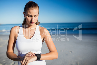 Woman using a smart watch