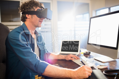 Businessman wearing virtual glasses