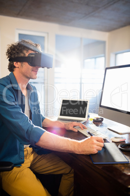 Businessman wearing virtual glasses