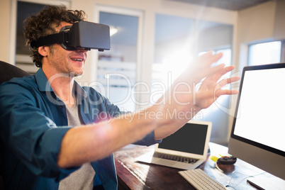 Businessman wearing virtual glasses