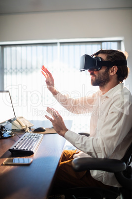 Businessman wearing virtual glasses