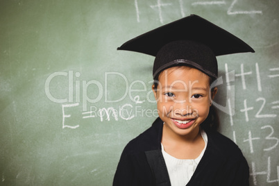 Schoolchild wearing a graduation outfit