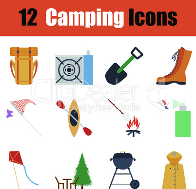 Flat design camping icon set