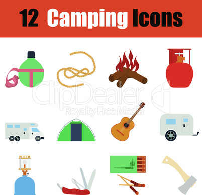 Flat design camping icon set