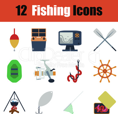 Flat design fishing icon set