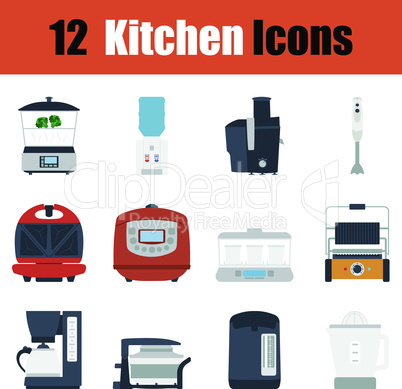 Flat design kitchen icon set
