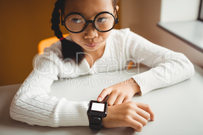 Schoolchild wearing a smart watch