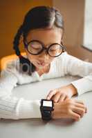 Schoolchild wearing a smart watch