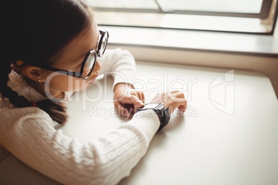 Schoolchild wearing a smart watch
