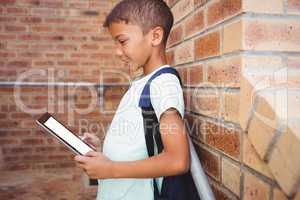 Schoolboy using a digital tablet