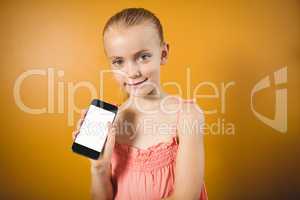 Girl showing to the camera her smartphone