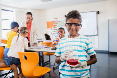 Pupil having a science class