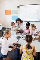 Aerial view of a class working on geology