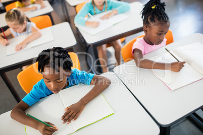 Aerial view of pupils studying