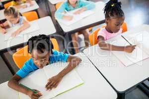 Aerial view of pupils studying