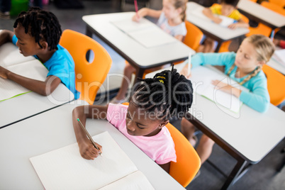 Aerial view of pupils studying