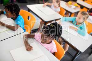 Aerial view of pupils studying