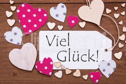 Label With Pink Heart, Viel Glueck Means Good Luck