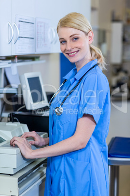 Portrait of woman vet smiling and posing